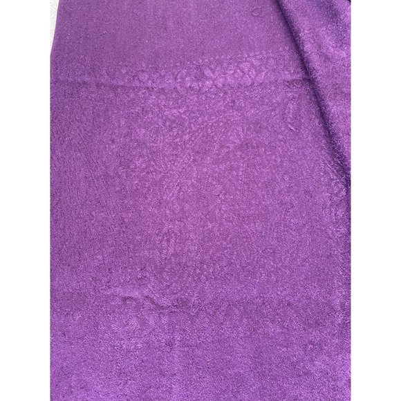 Silk and Cashmere Paisley Print Fringe Long Wrap Scarf Shawl Purple - Picture 4 of 5
